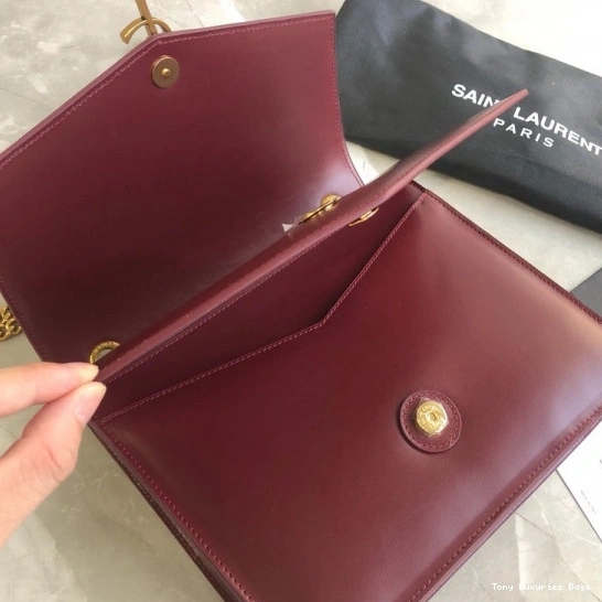 Tony Luxuries IN YSL LEATHER SULPICE MEDIUM BAG BURGUNDY CHAIN 0815